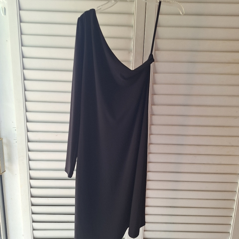 NWT White House Black Market One Shoulder Black Chemise Dress